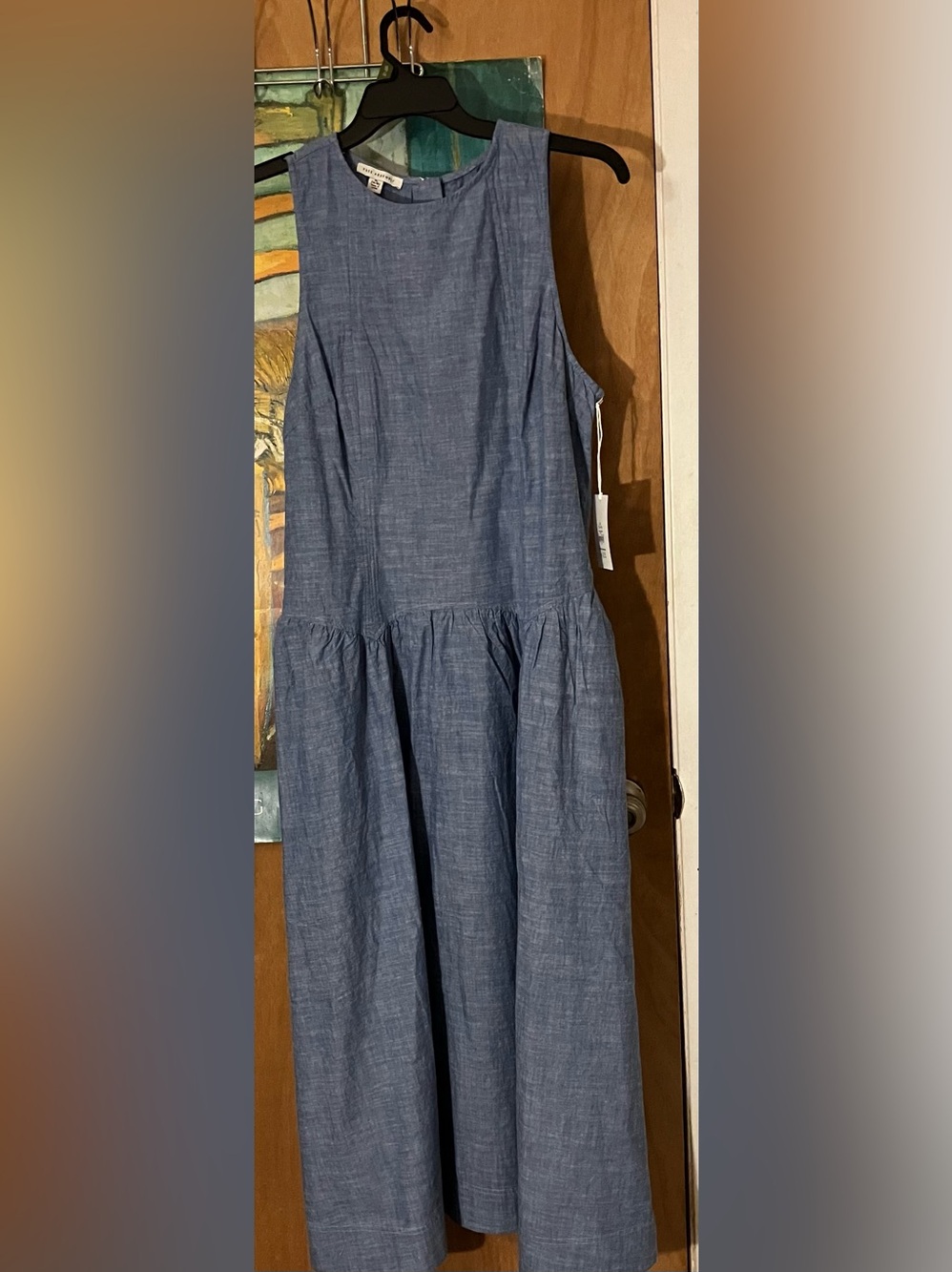 Sleeveless Light Blue Midi Dress with Gathered Waist - Picture 7 of 9